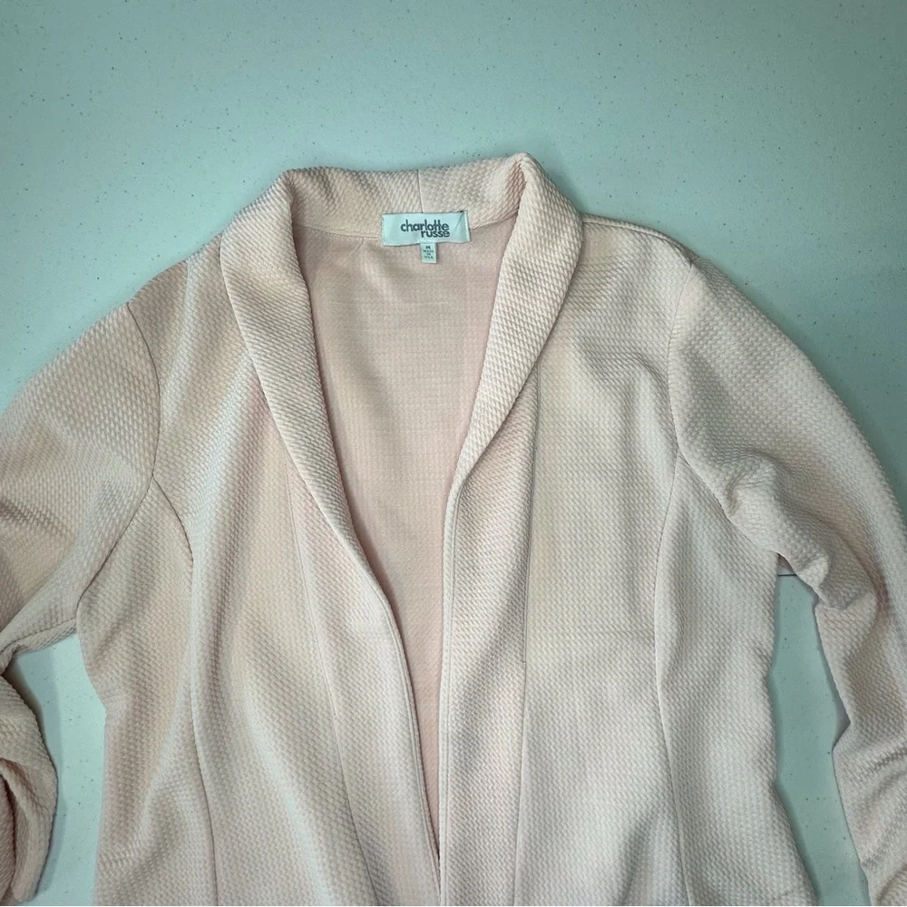 Charlotte Russe‎ light pink/peach 3/4 sleeves cropped cardigan women’s medium - Picture 4 of 14